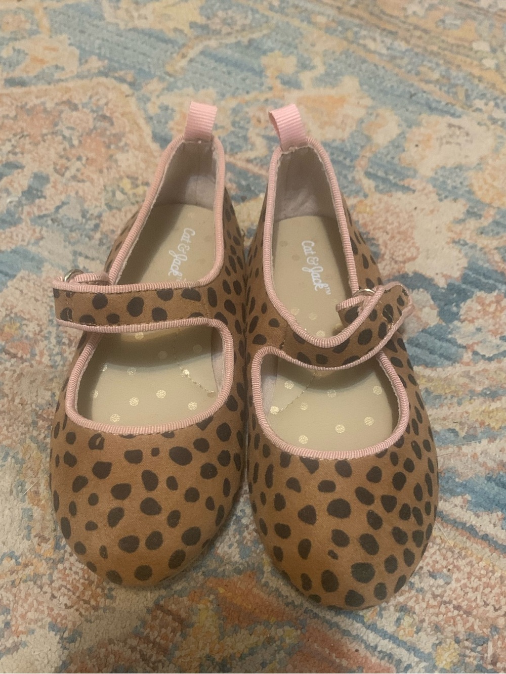 Cat & Jack Brown Leopard Print Mary Jane Shoes with Pink Trim